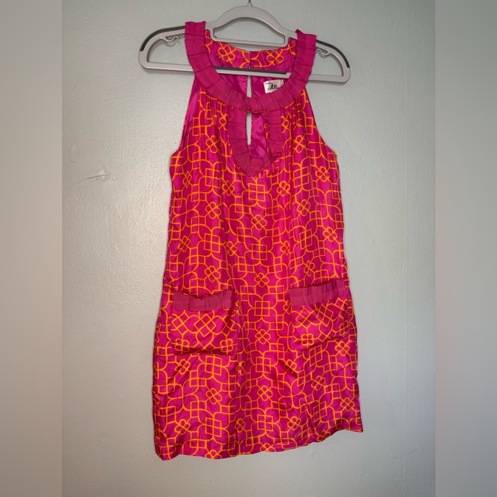 Vintage Milly New York halter neck silk mini dress pink‎ & orange